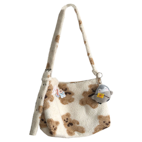 Bear Print Sherpa Shoulder Bag