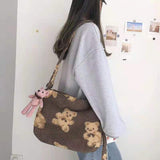 Bear Print Sherpa Shoulder Bag