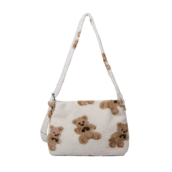 Bear Print Sherpa Shoulder Bag