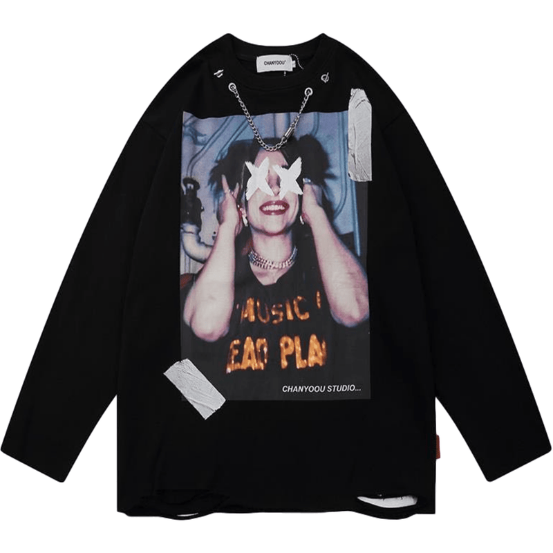 CH Oversize Ripped Portrait Long Sleeve Shirt